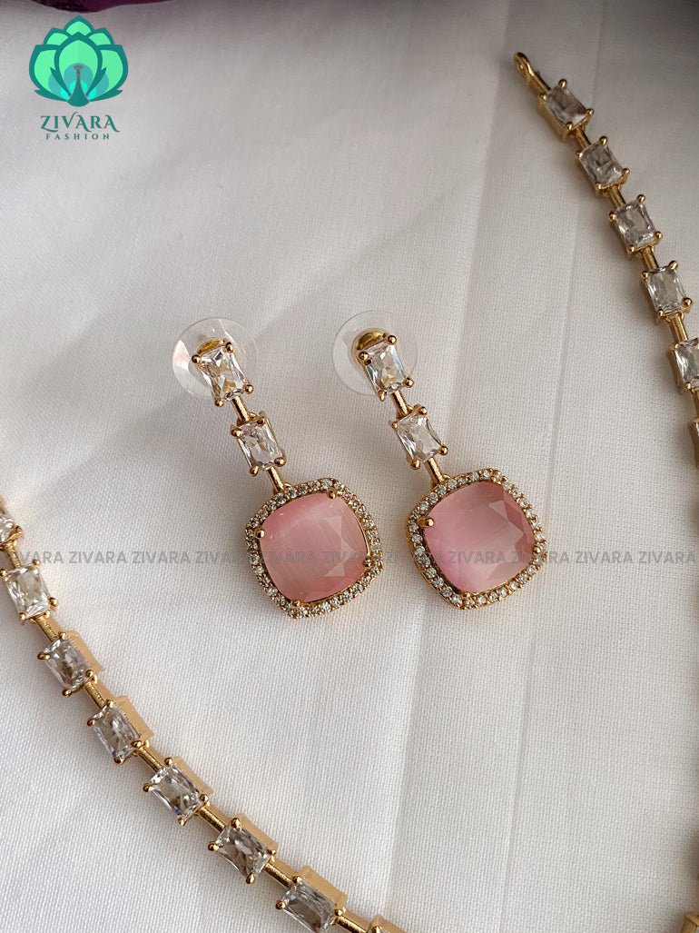 Hotselling colourful pendant elegant necklace with earrings CZ matte Finish- Zivara Fashion