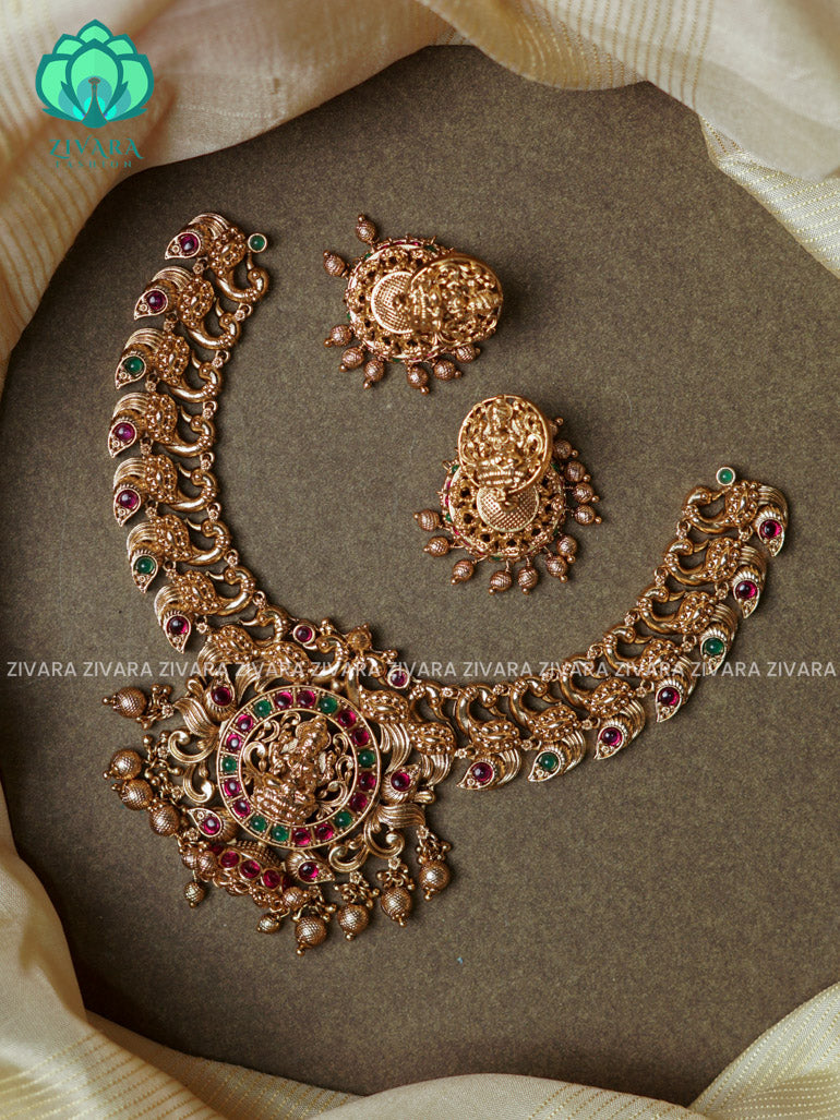 BRIDAL TEMPLE- Traditional south indian premium neckwear with earrings- Zivara Fashion- latest jewellery design.
