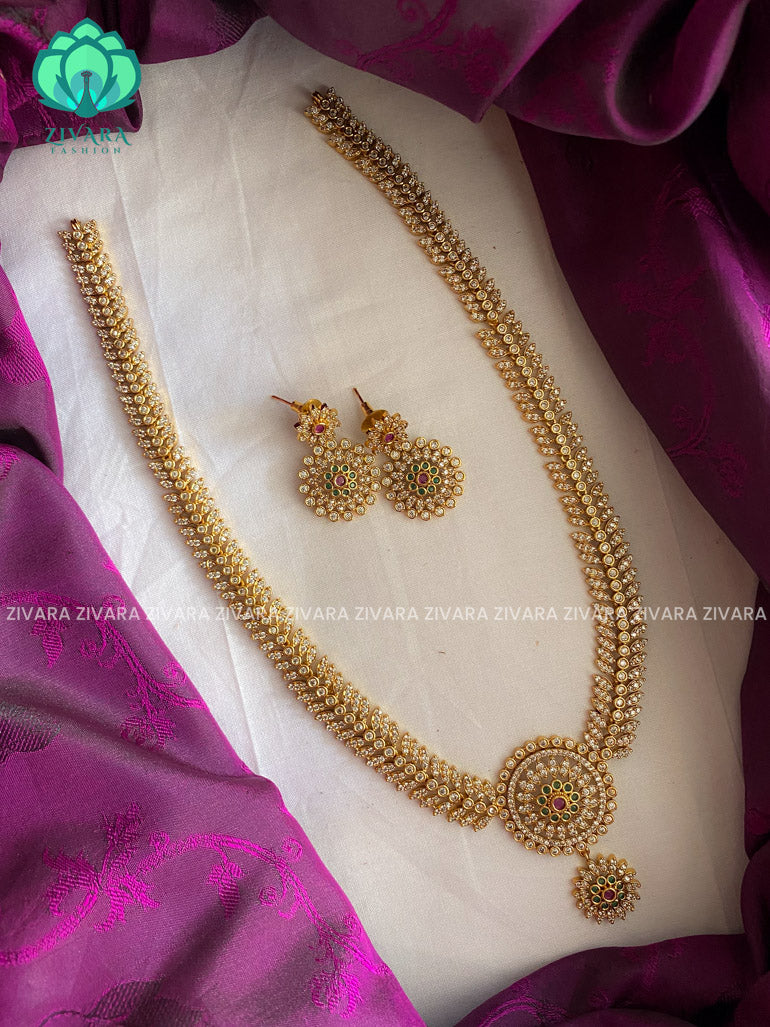 Bridal stones long haaram with earrings- Premium quality CZ Matte collection