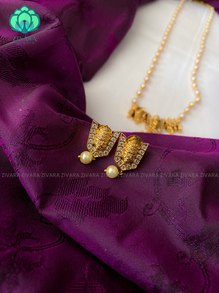 Tirumal pearl neckwear with earrings - Premium quality CZ Matte collection-south indian jewellery