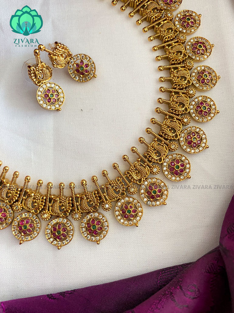 Annapakshi coin - Traditional south indian premium neckwear with earrings- Zivara Fashion- latest jewellery design
