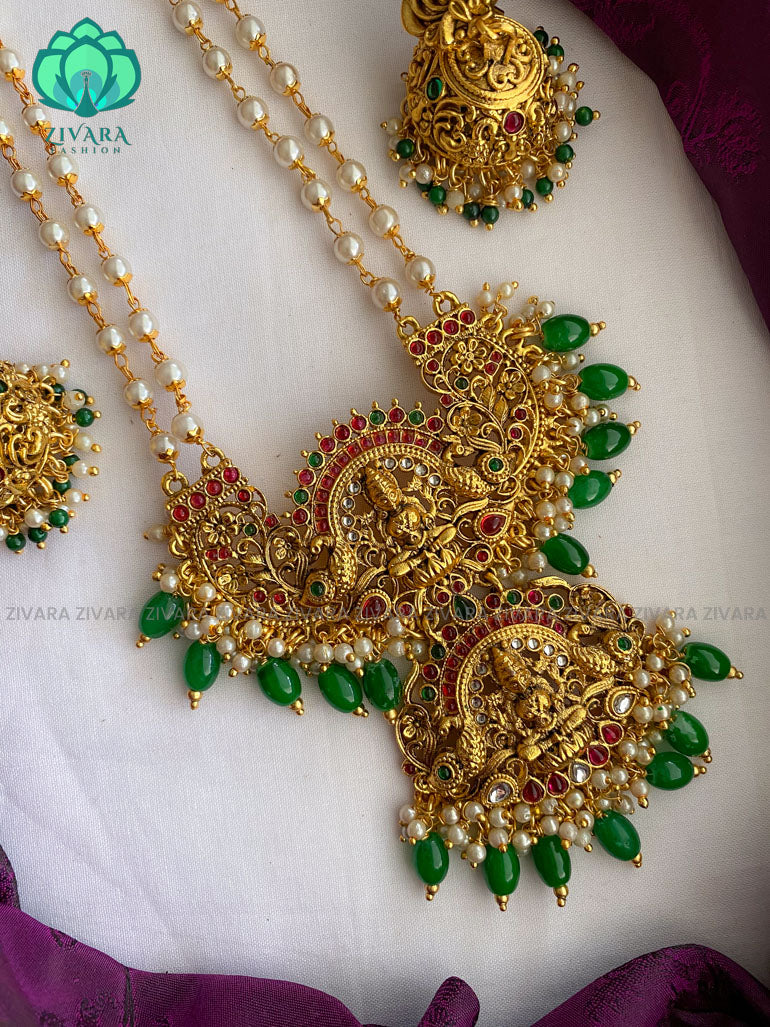 Pearl chain normal matte long haaram with earrings- Zivara Fashion