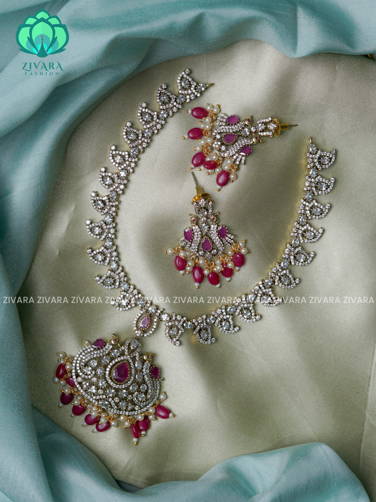 Red beads - peacock - Ultra premium victoria finish dark polish trending neckwear collection- bridal collection- Zivara Fashion