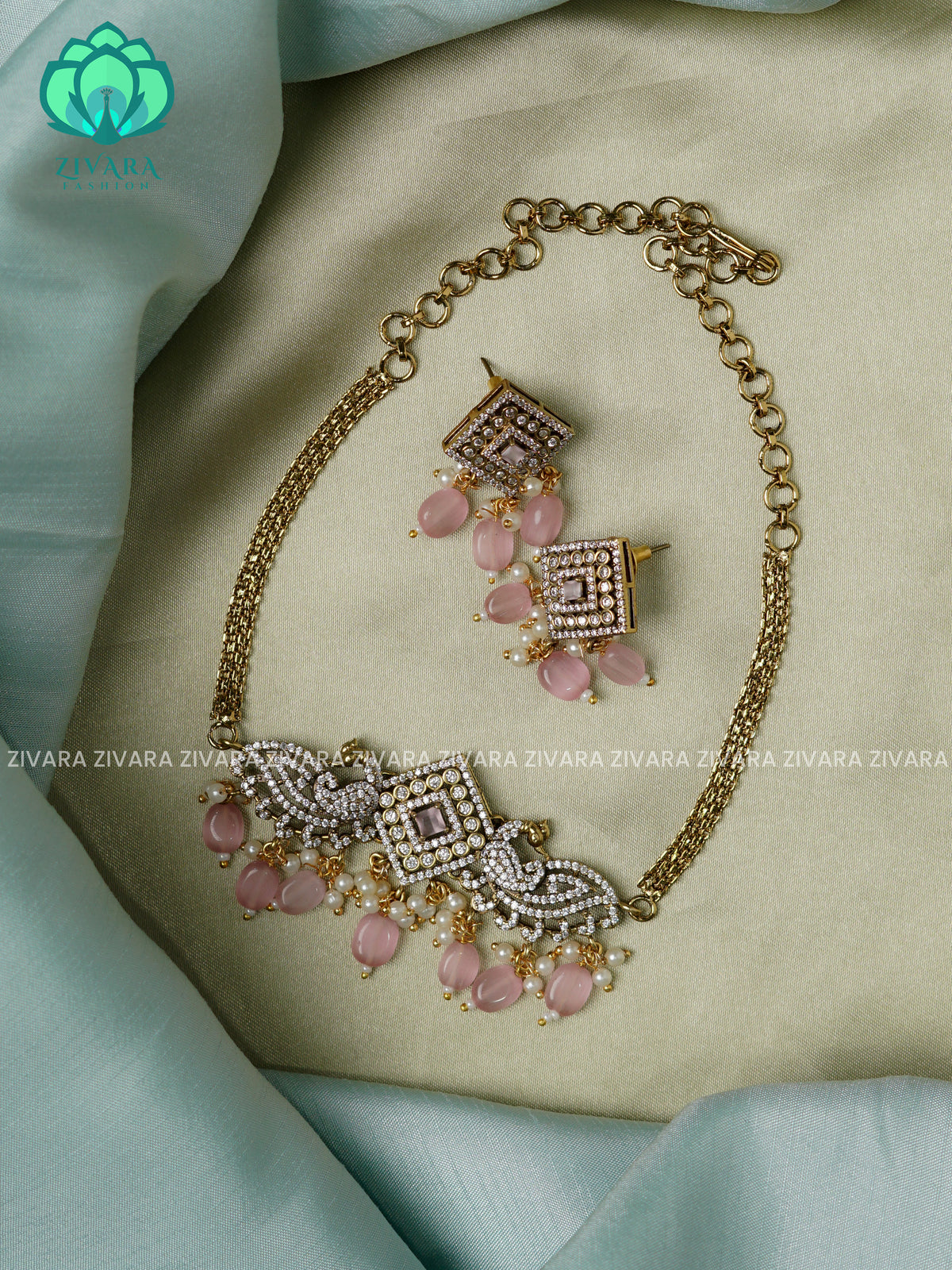 Pastel pink - diamond small size -  Ultra premium victoria finish dark polish trending CHOKER collection- Zivara Fashion