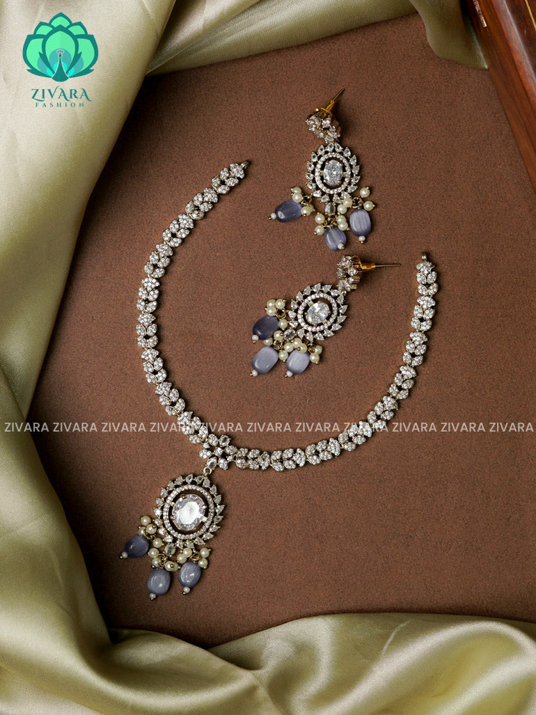 PURPLE BEAD- Oval stone - Ultra premium victoria finish dark polish trending neckwear collection- bridal collection- Zivara Fashion