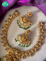 Green beads michest Neckwear with earrings- CZ Matte Finish- Zivara Fashion