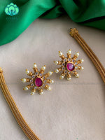 Flexible chain bali pendant necklace with  earrings - CZ Matte Finish- Zivara Fashion