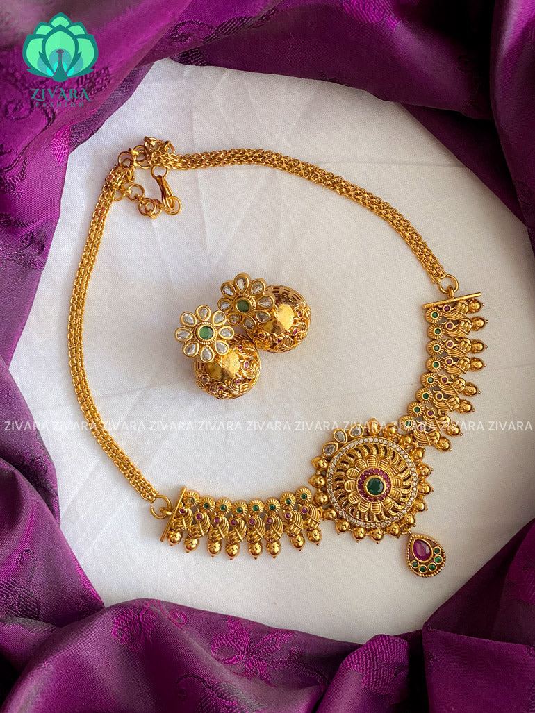 Round pendant choker with earrings- latest pocket friendly premium quality south indian jewellery collection