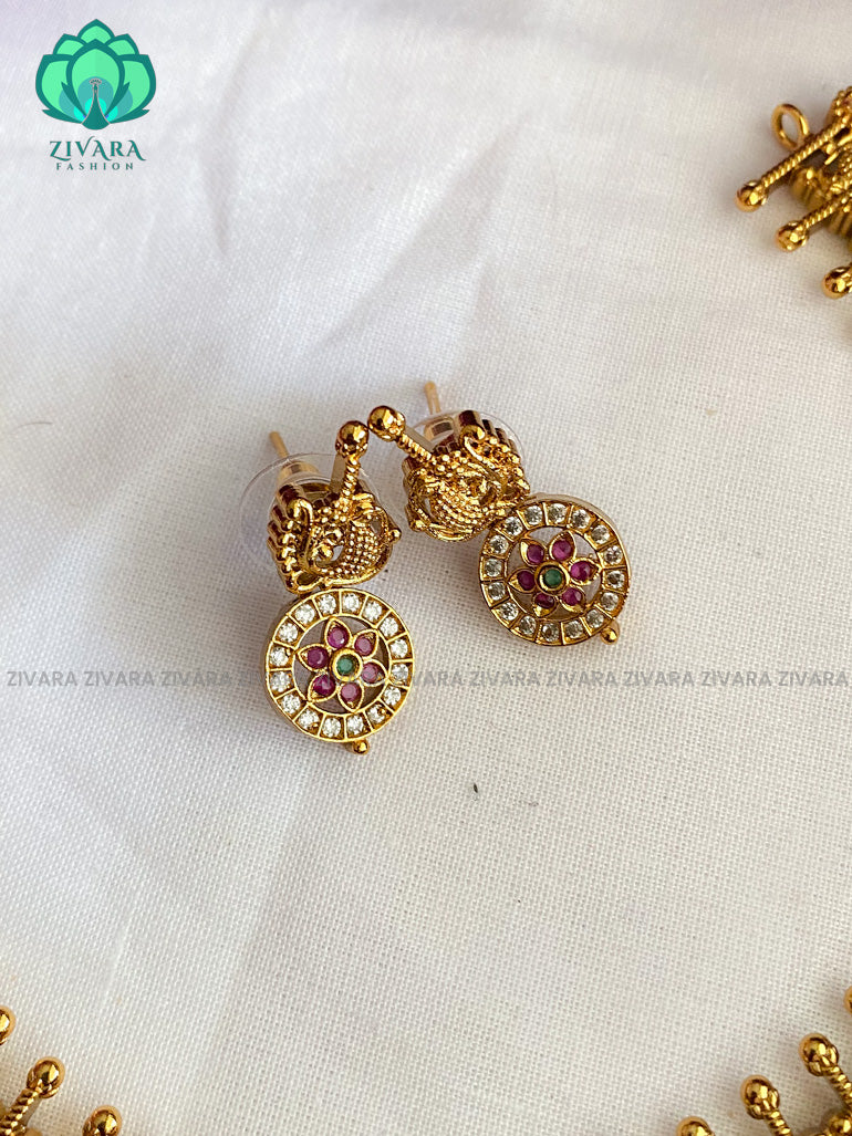 Annapakshi COIN neckwear with earrings  - Premium quality CZ Matte collection-south indian jewellery