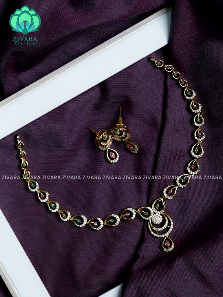 leaf with concentric circle pendant - stylish and minimal elegant neckwear with earrings- Zivara Fashion