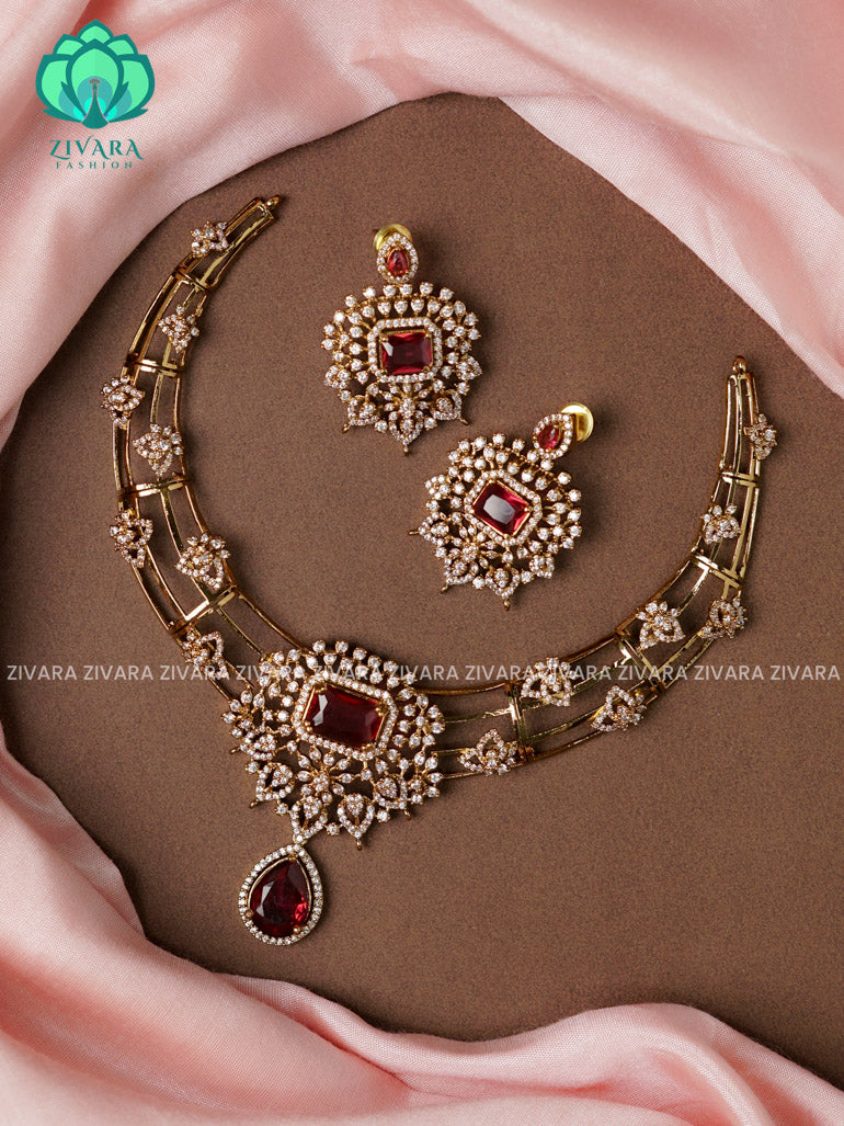 RUBY GRAND HASLI -Traditional south indian premium neckwear with earrings- Zivara Fashion- latest jewellery design.