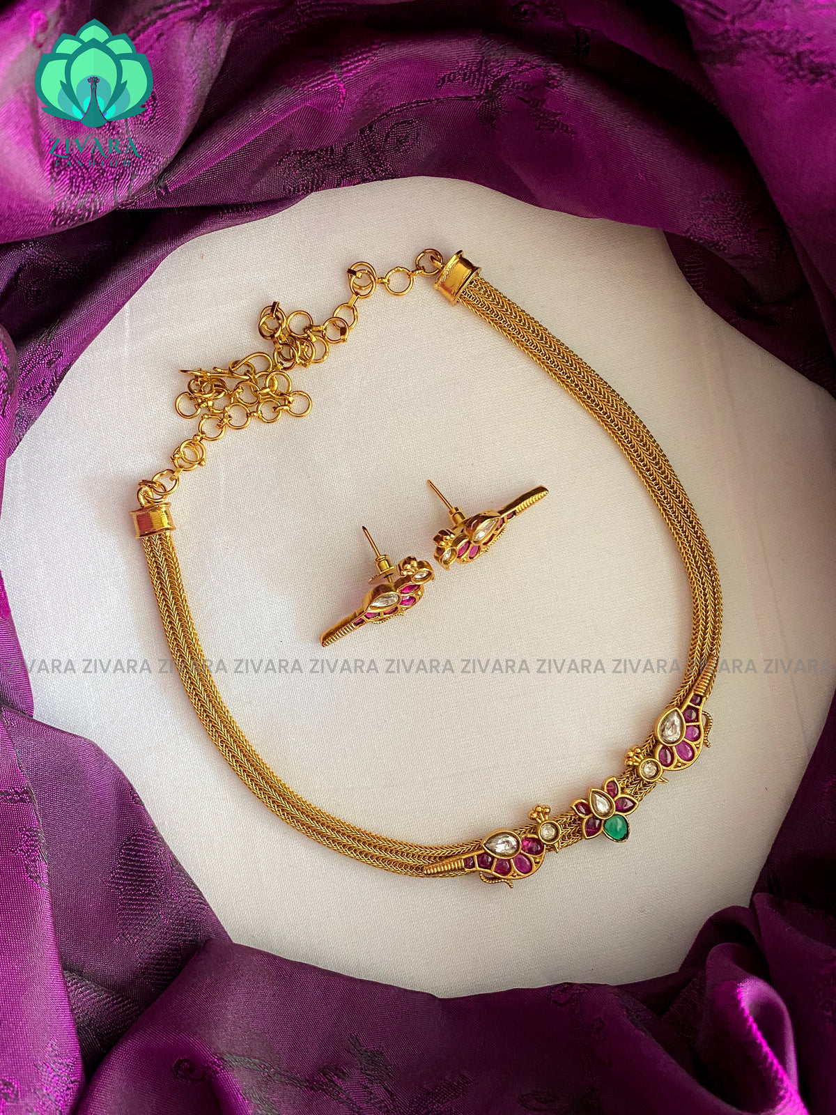 Cute parrot flexible chain close neck WEAR WITH EARRINGS   - Premium quality CZ Matte collection-south indian jewellery