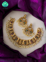 Grand Bridal temple neckwear with earrings- CZ Matte Finish- Zivara Fashion