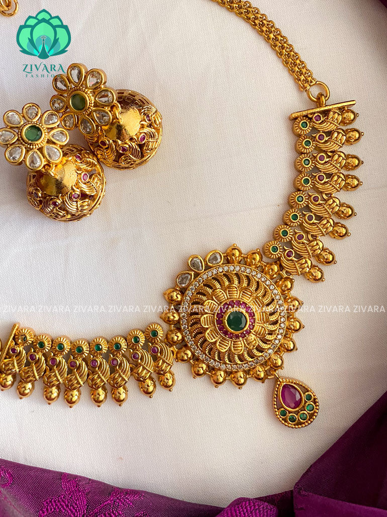 Round pendant choker with earrings- latest pocket friendly premium quality south indian jewellery collection