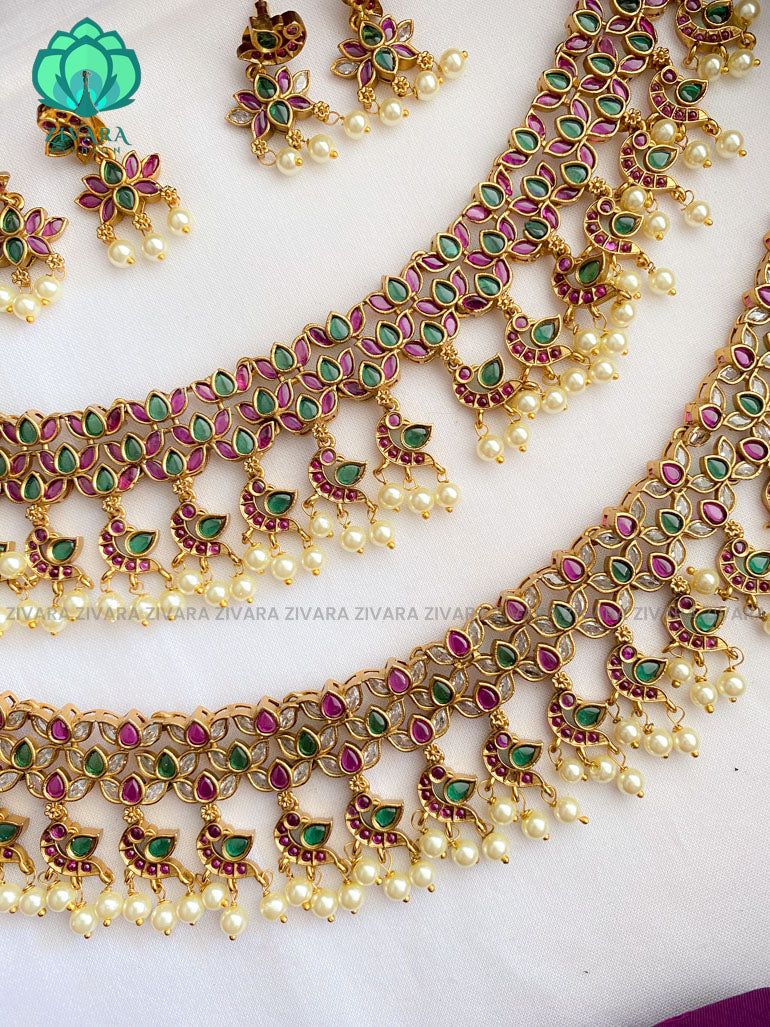 Motif free peacock hanging neckwear with earrings - Zivara Fashion