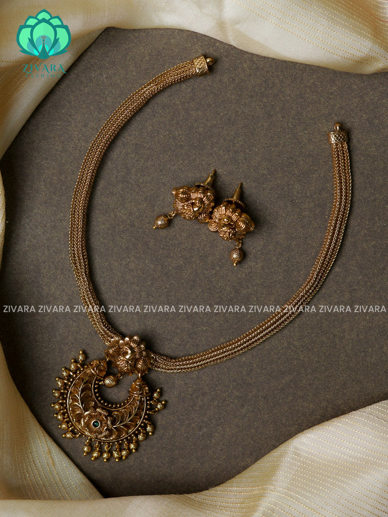 Flexible chain peacock pendant-Traditional south indian premium neckwear with earrings- Zivara Fashion- latest jewellery design.