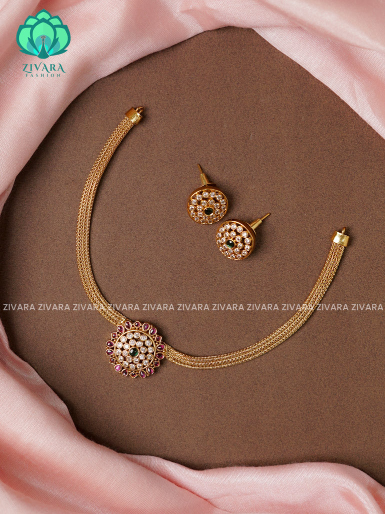 FLEXIBLE CHAIN WITH ROUND -Traditional south indian premium neckwear with earrings- Zivara Fashion- latest jewellery design.