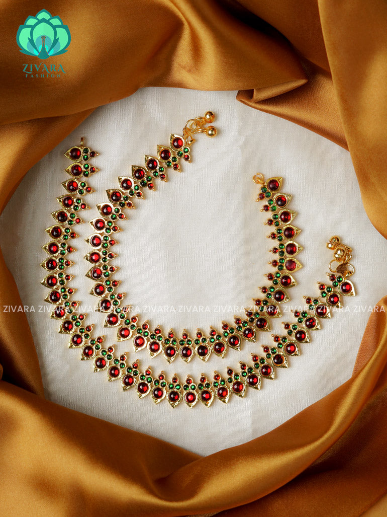 RED AND GREEN  - PAYAL - ANKLETS (11 INCHES)- latest kemp dance jewellery collection