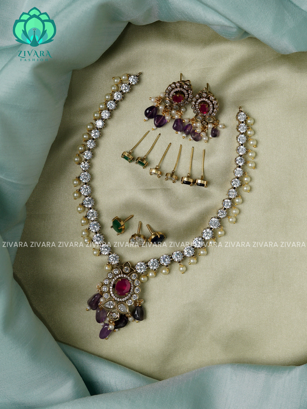 PURPLE BEADS- INTERCHANGABLE - Ultra premium victoria finish dark polish trending neckwear collection- bridal collection- Zivara Fashion (Copy)