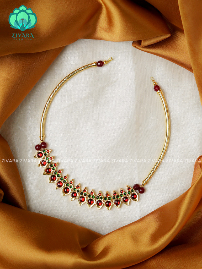 RED AND GREEN  - THOORIGAI - HANDMADE NECKWEAR - latest kemp dance jewellery collection