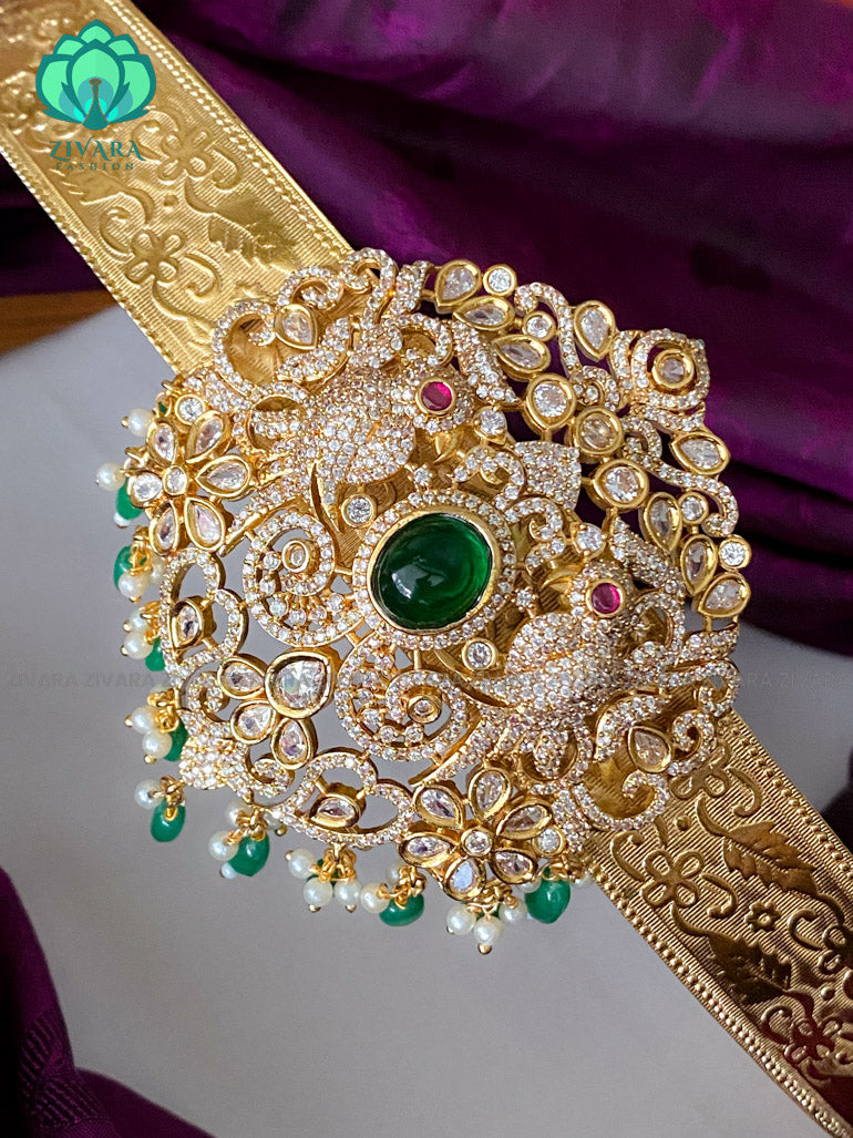 Cz matte gold look alike pendant bridal hipbelts (28 to 40 inches )  - latest bridal collection