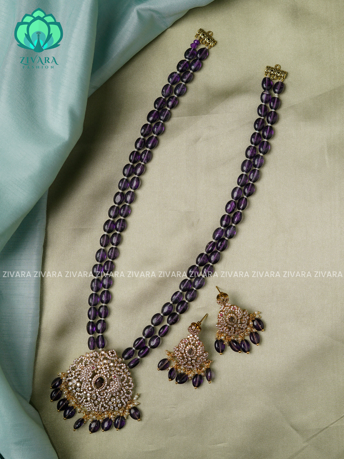 PURPLE BEADED - Traditional DARK VICTORIA polish MIDCHEST haaram/neckwear with earrings- Zivara Fashion (Copy) (Copy)