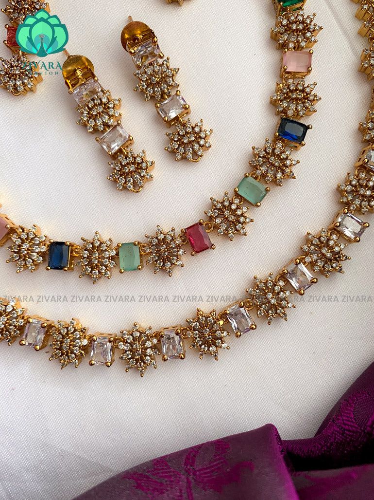 American diamond look alike neckwear with earrings- Swarna-latest pocket friendly south indian jewellery collection