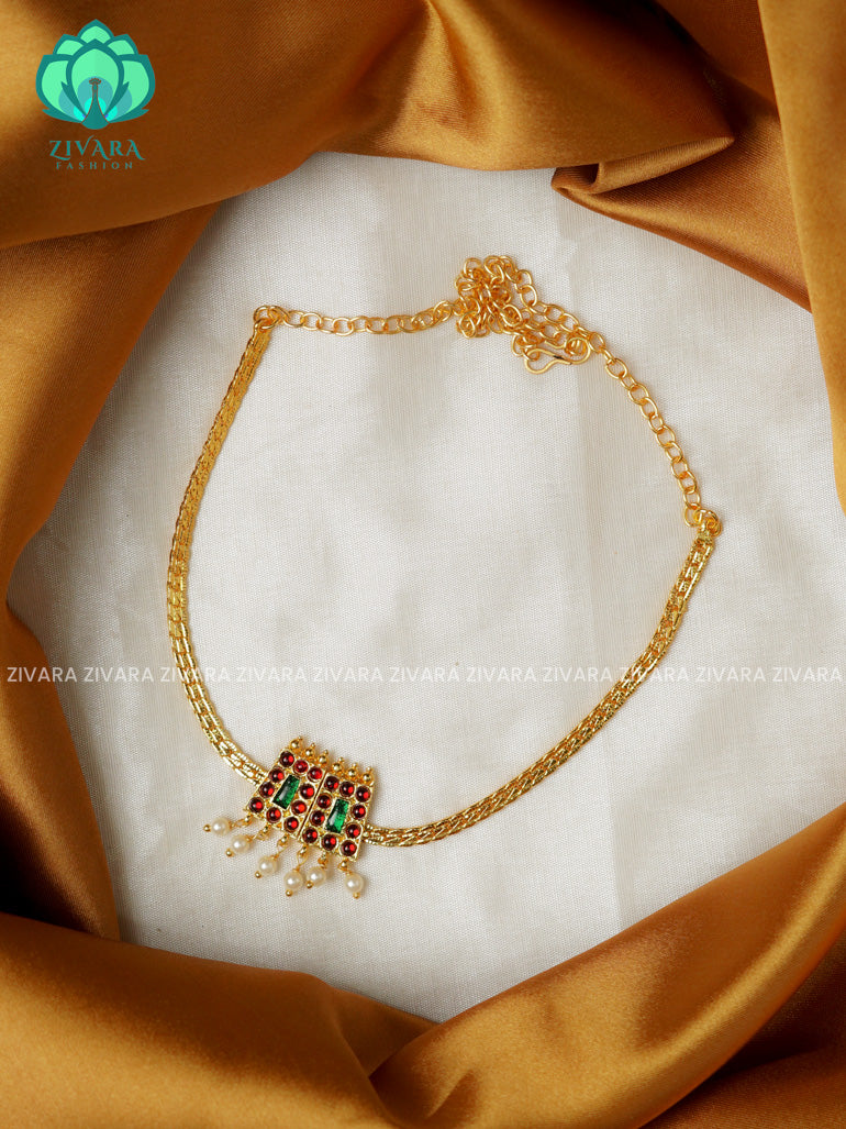 Red and Green- THAARAGAI - Simple kemp attigai neckwear - latest kemp dance jewellery collection