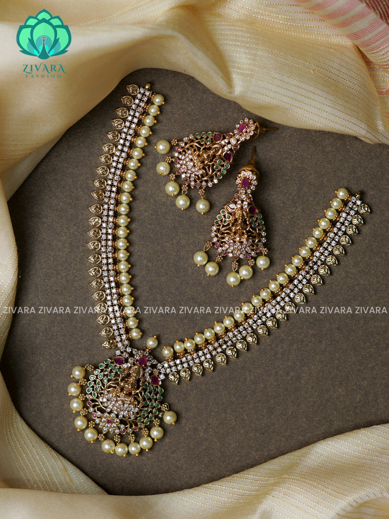 Simple stone pendant  -Traditional south indian premium neckwear with earrings- Zivara Fashion- latest jewellery design.