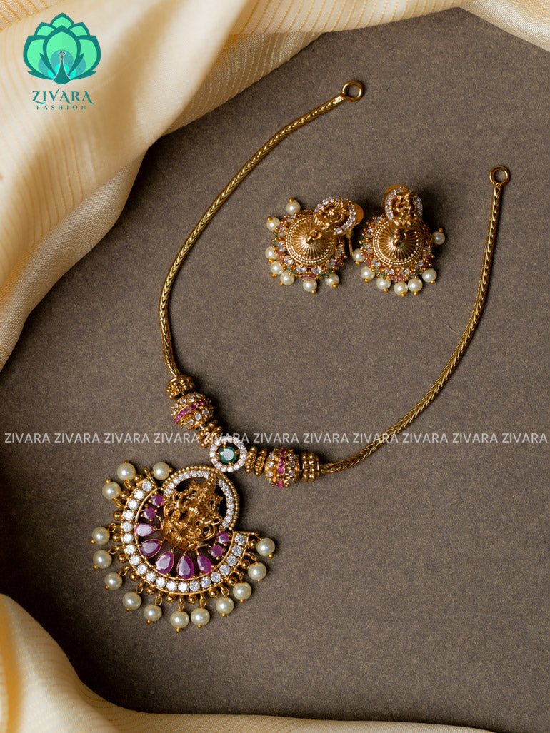 Butter chain and temple pendant -Traditional south indian premium neckwear with earrings- Zivara Fashion- latest jewellery design.