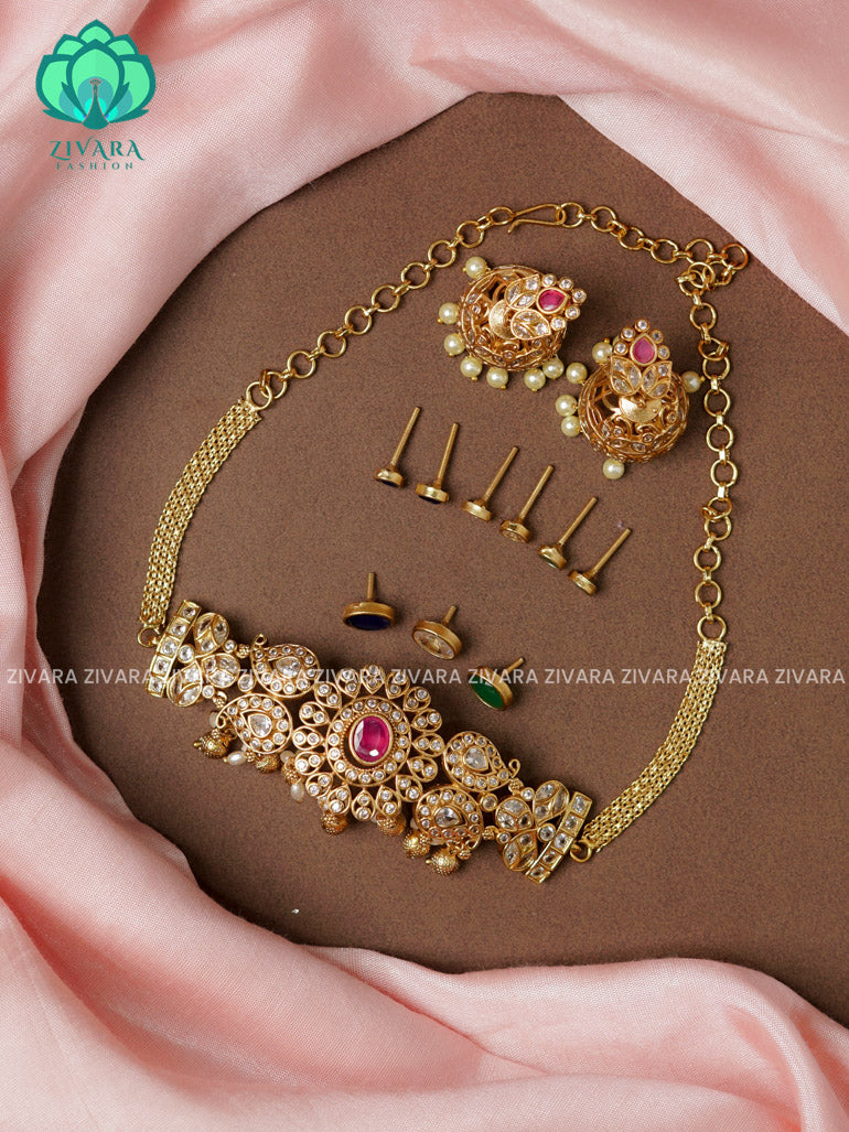 Interchangable hotselling CHOKER with earrings - latest pocket friendly south indian jewellery collection