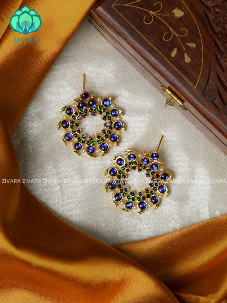 BLUE AND GREEN - MAGUDAM  - HANDMADE EARRINGS - latest kemp dance jewellery collection