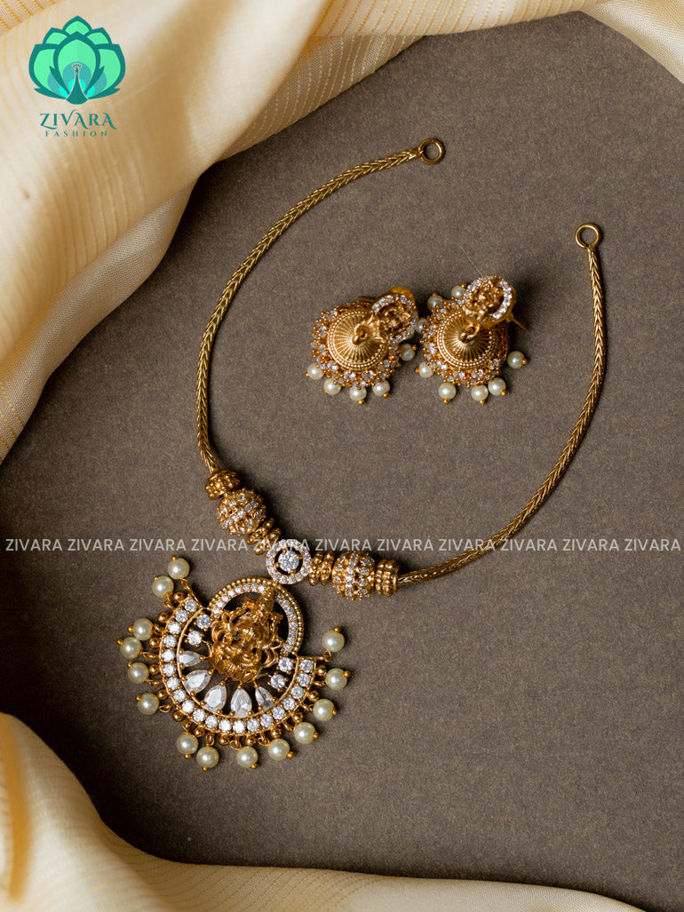 Butter chain and temple pendant -Traditional south indian premium neckwear with earrings- Zivara Fashion- latest jewellery design.