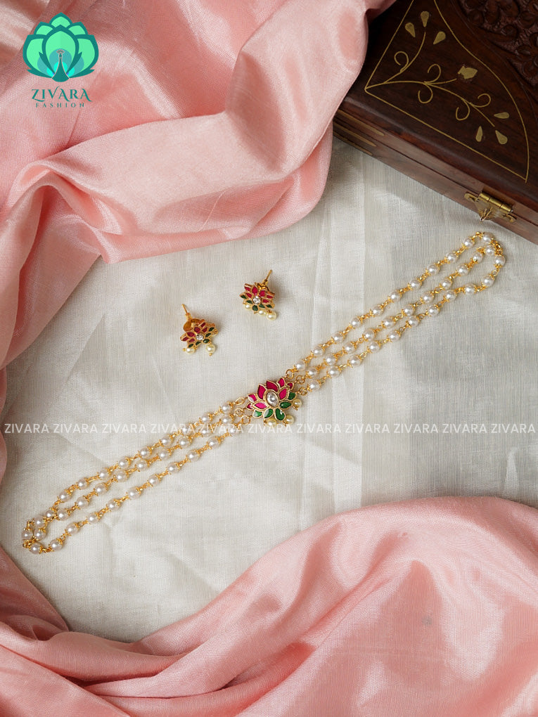 Lotus enamel pearl -TRADITIONAL CHOKER COLLECTION WITH EARRINGS- LATEST JEWELLERY COLLECTION
