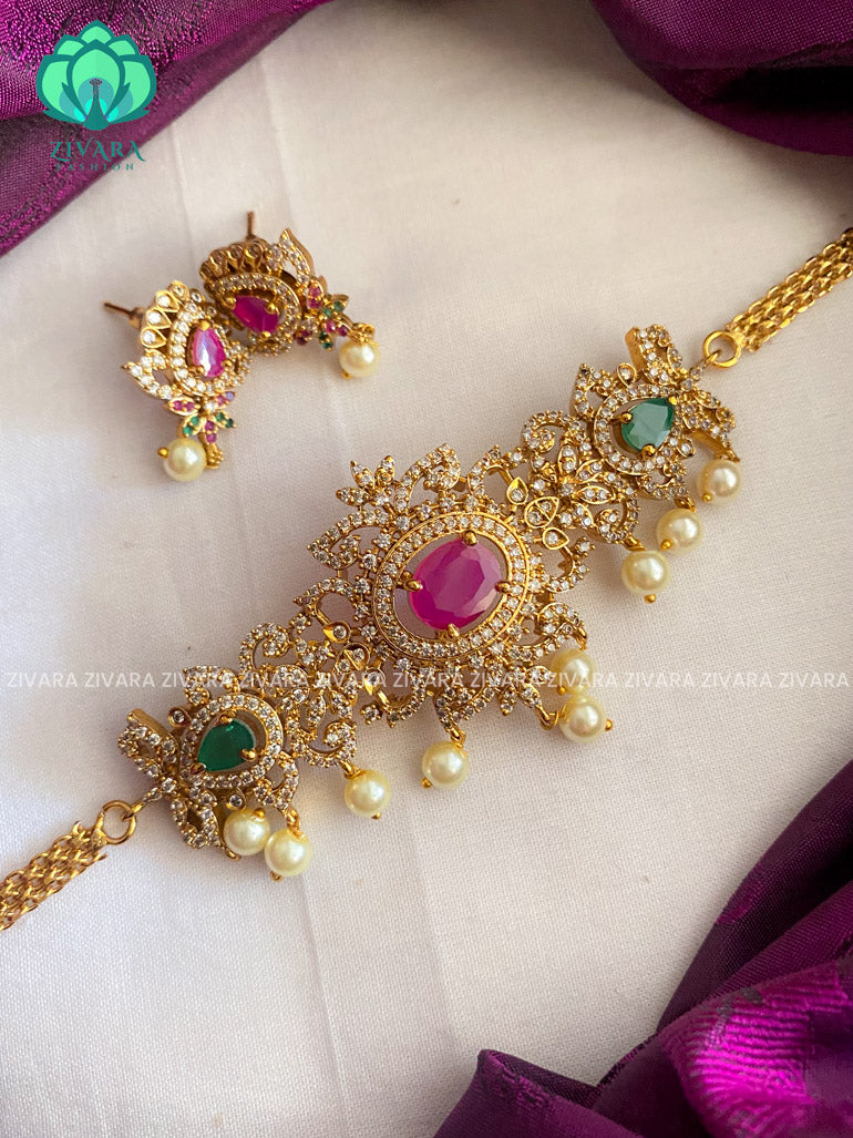 ELEGANT WHITE stone choker with earring - latest pocket friendly south indian jewellery collection