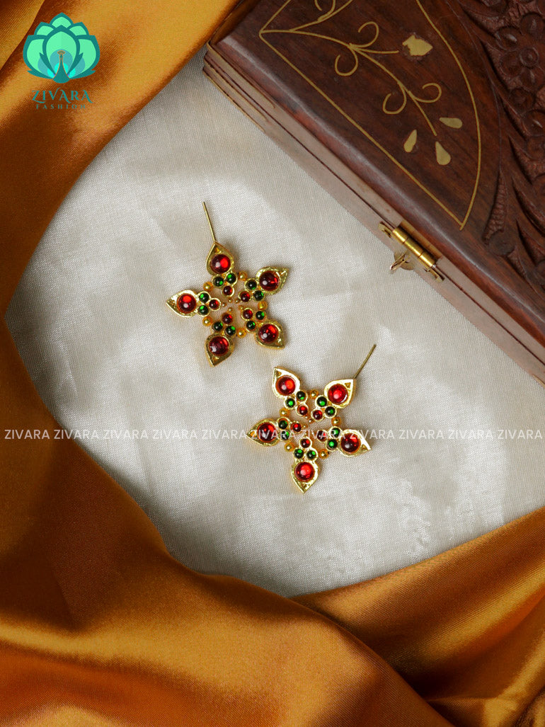 RED AND GREEN -MALAR STUDS- HANDMADE EARRINGS - latest kemp dance jewellery collection