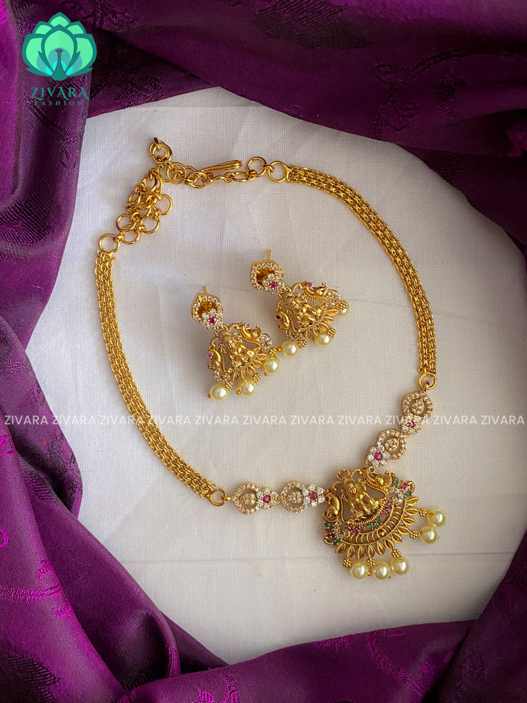 Cute and kids exclusive temple choker (2 inches plus chain) with earrings-Swarna- latest pocket friendly south indian jewellery collection