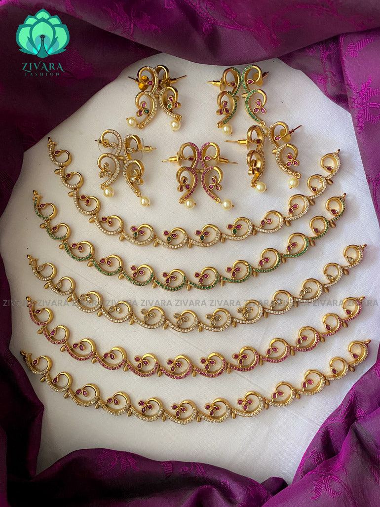 Gold like floral elegant necklace with earrings CZ matte Finish- Zivara Fashion