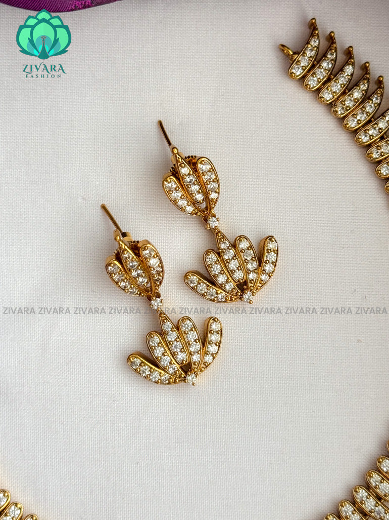 WHITE STONE elegant neckwear with earrings - latest jewellery designs- Zivara Fashion
