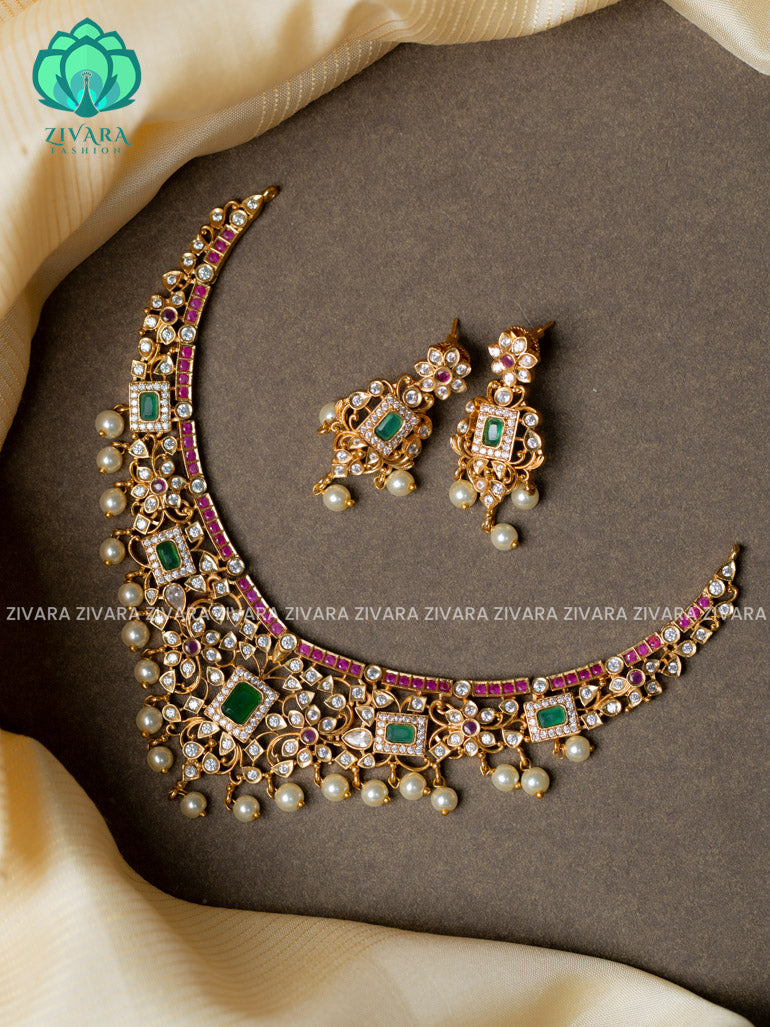 U type motif free bridal jewellery -Traditional south indian premium neckwear with earrings- Zivara Fashion- latest jewellery design.