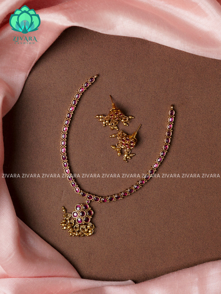 Ruby -Kids friendly attigai  -Traditional south indian premium neckwear with earrings- Zivara Fashion- latest jewellery design.