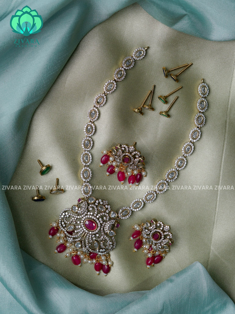 RUBY beads- Interchangable stone set - Ultra premium victoria finish dark polish trending neckwear collection- bridal collection- Zivara Fashion