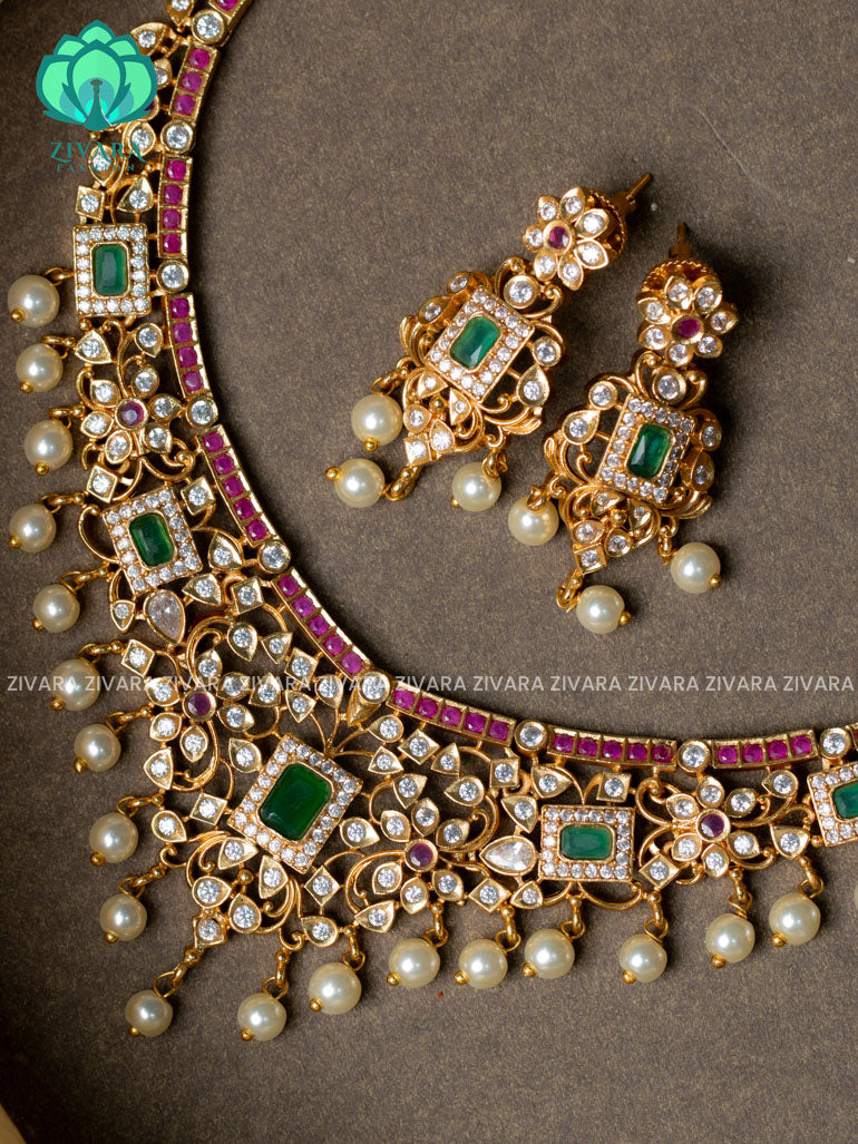 U type motif free bridal jewellery -Traditional south indian premium neckwear with earrings- Zivara Fashion- latest jewellery design.