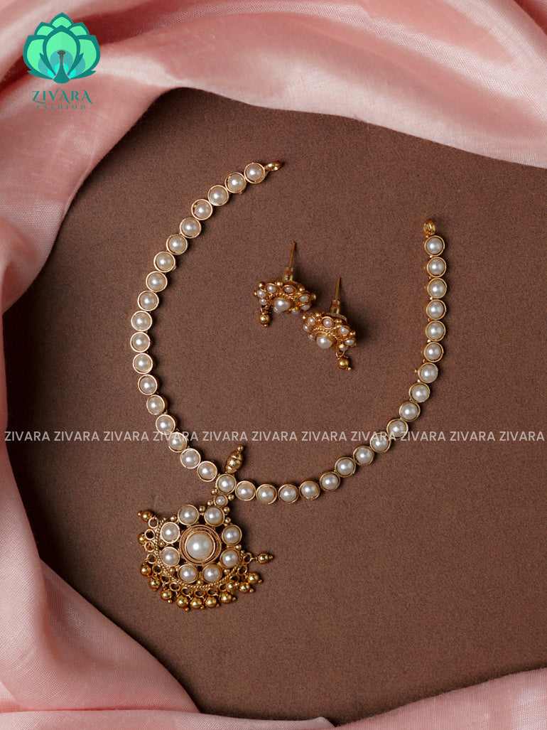 PEARL ATTIGAI -Traditional south indian NORMAL MATTE neckwear with earrings- Zivara Fashion- latest jewellery design