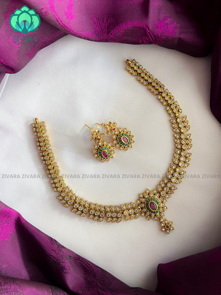 Hotselling and kids friendly American diamond stone  neckwear with earrings - latest jewellery designs- Zivara Fashion