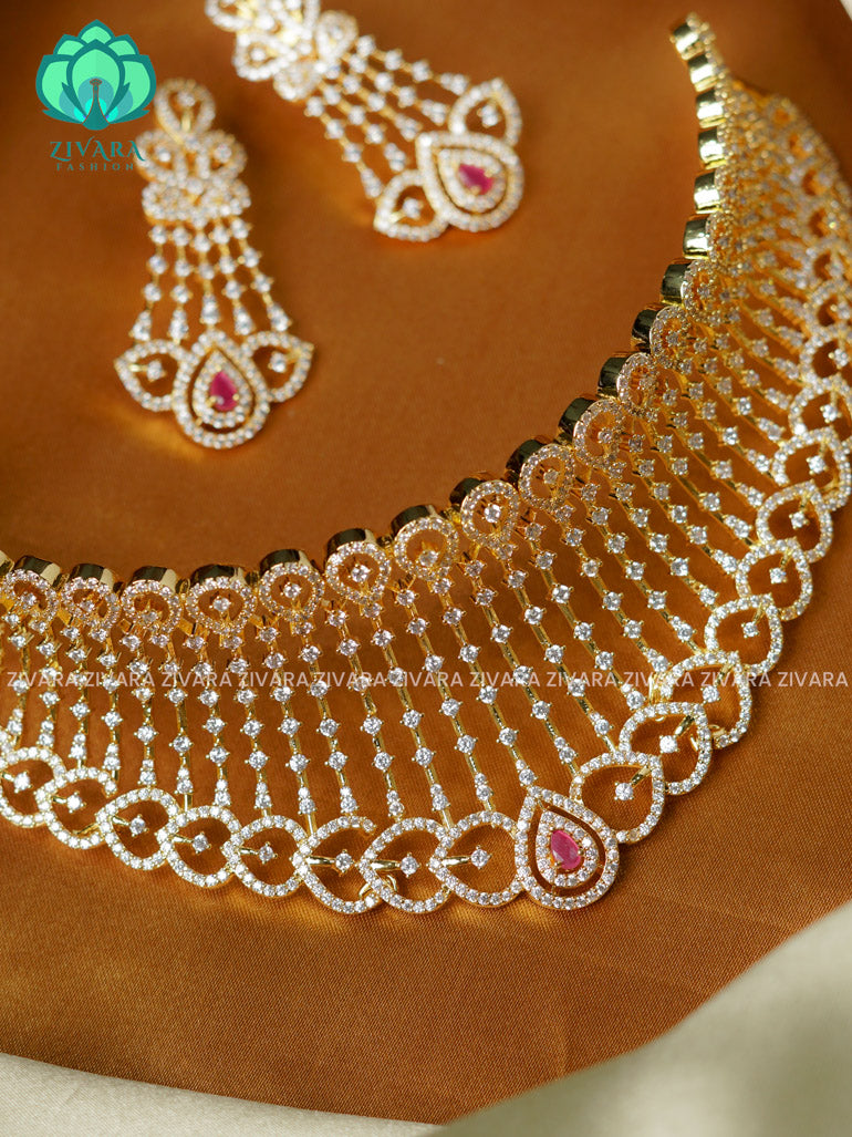 BRIDAL MICROGOLD AD STONE -TRADITIONAL CHOKER COLLECTION WITH EARRINGS- LATEST JEWELLERY COLLECTION
