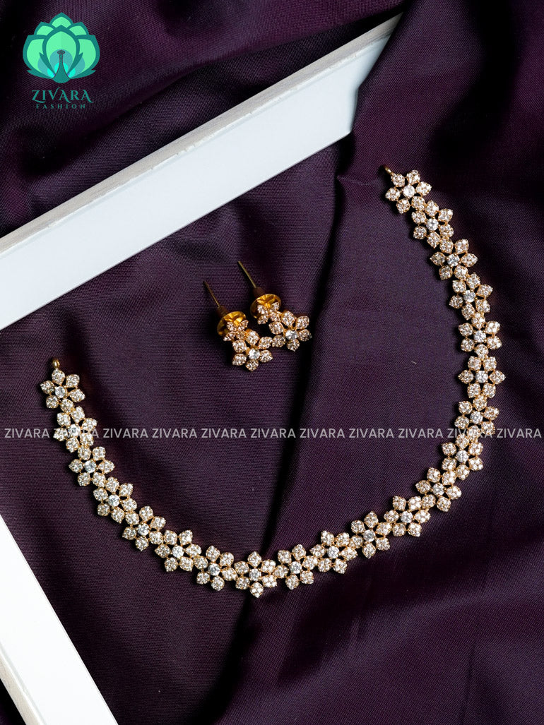 WHITE STONE FLORAL - stylish and minimal elegant neckwear with earrings- Zivara Fashion