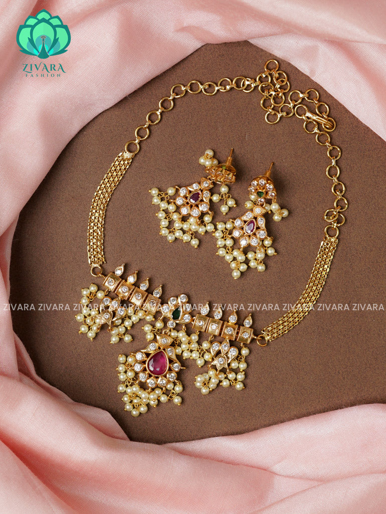 SMALL SIZE GUTTAPUSALU  -TRADITIONAL CHOKER COLLECTION WITH EARRINGS- LATEST JEWELLERY COLLECTION