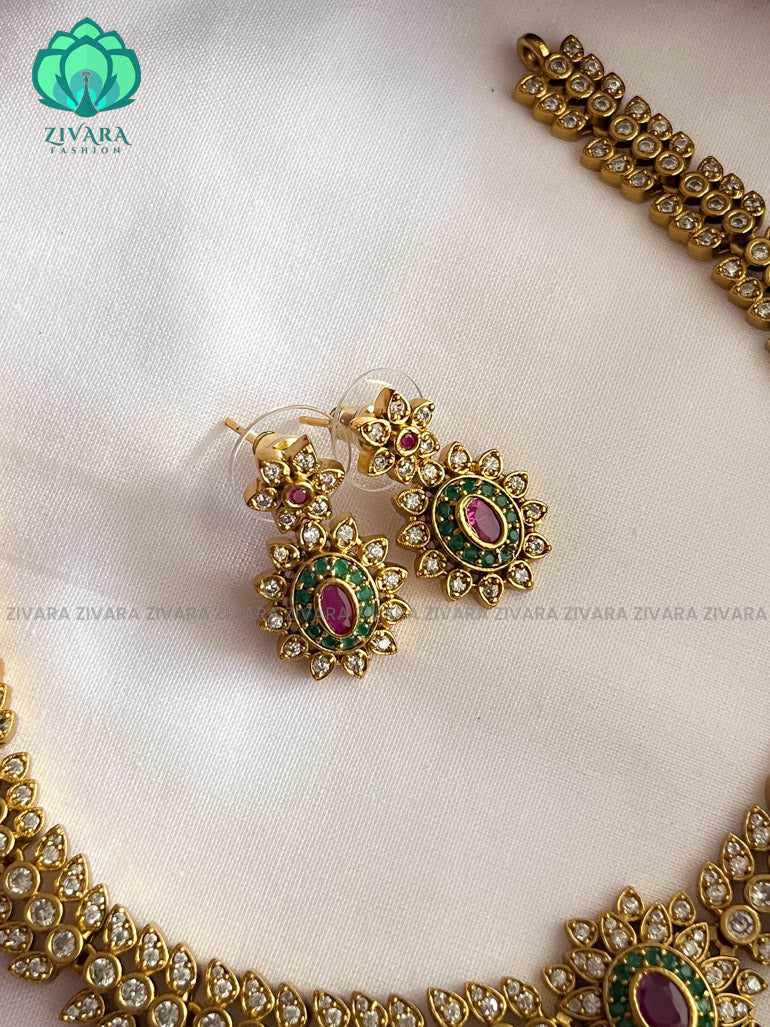 Hotselling and kids friendly American diamond stone  neckwear with earrings - latest jewellery designs- Zivara Fashion