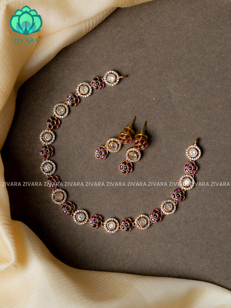 Circle and flower - stylish and minimal elegant neckwear with earrings- Zivara Fashion